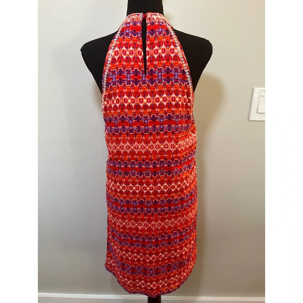 THML Orange Purple Ikat Embroidered Halter Shift Dress Small Boho NEW‎